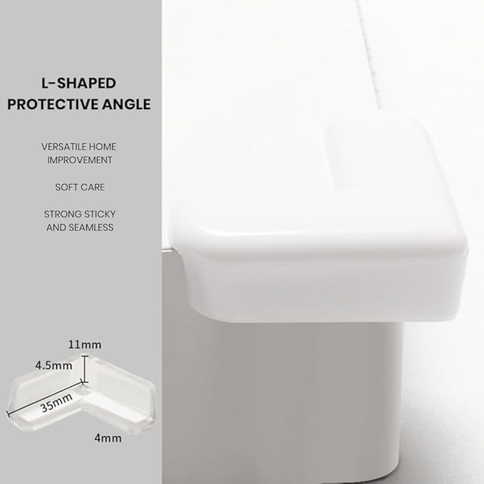 4Pcs White Corner and Edge Protectors, Self-Adhesive Bumpers for Furniture, Desks and Tables, Shock-Absorbing Guards
