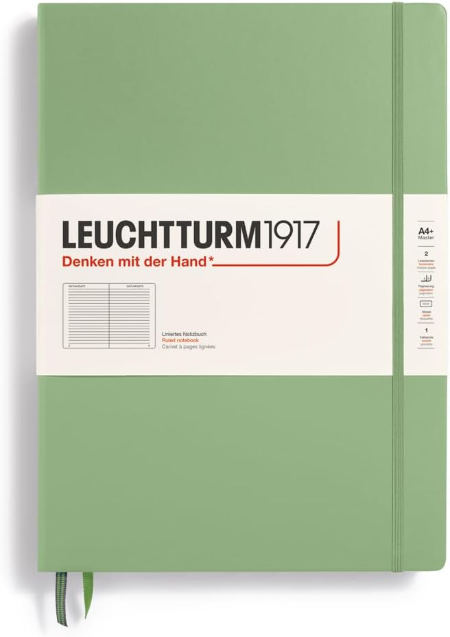 LEUCHTTURM1917 - Notebook Hardcover Master Classic A4+ - 235 Numbered Pages for Writing and Journaling (Sage, Ruled)