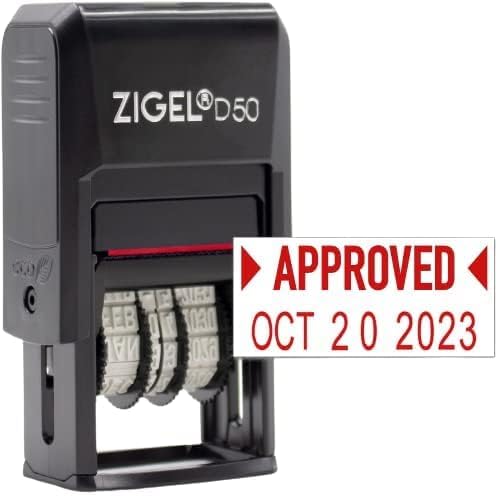 ZIGEL D50 Date Stamp with Approved - Self Inking Date Stamp - Red