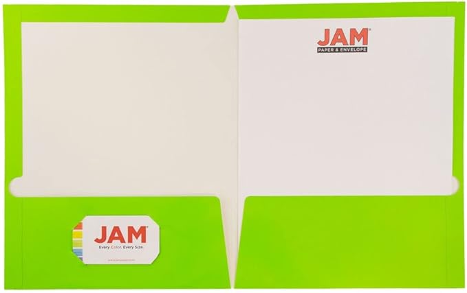 JAM PAPER Laminated Two Pocket Glossy School Folders - Letter Size - High Gloss Lime Green - 6/Pack