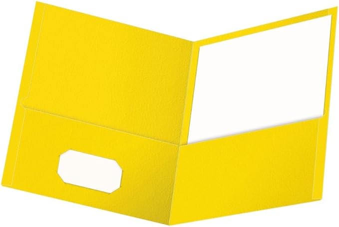Oxford Twin-Pocket Folders, Textured Paper, Letter Size, Yellow, Holds 100 Sheets, Box of 25 (57509EE)
