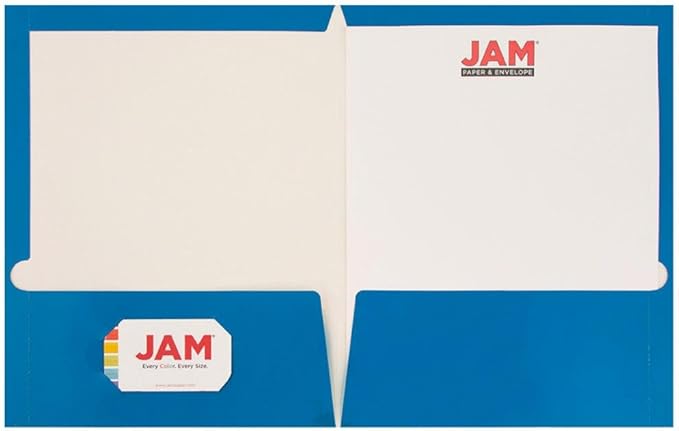 JAM PAPER Laminated Two Pocket Glossy Folders - Blue - 3/Pack