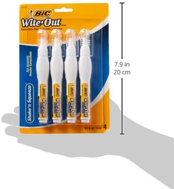 BIC Wite-Out Brand Shake 'n Squeeze Correction Pen, 8 ML Correction Fluid, 4-Count Pack of white Correction Pens, Fast, Clean and Easy to Use Pen Office or School Supplies