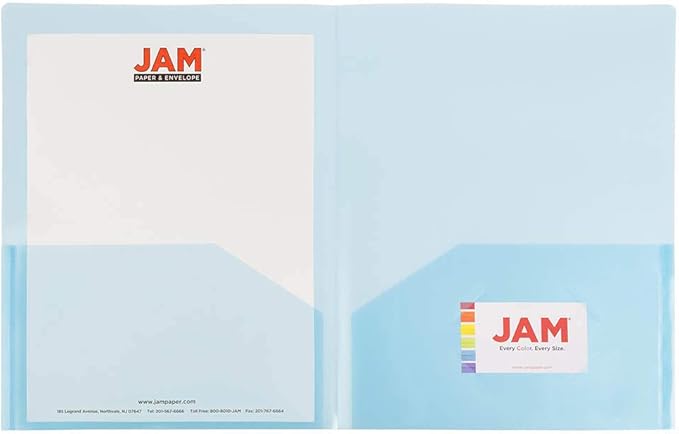 JAM PAPER Plastic Light Weight Flexible Two Pocket Presentation Folders - Blue - 12/Pack