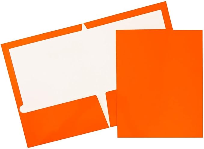 JAM PAPER Laminated Two Pocket Glossy School Folders - Letter Size - High Gloss Orange - 6/Pack