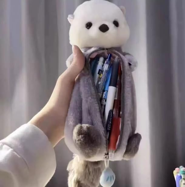 Cute Animal Pencil Case with Zipper - Multifunctional Cosmetic Makeup Organizer Bag, Small Pouch for Jewelry Travel Essentials & Daily Carry (Sea otter)