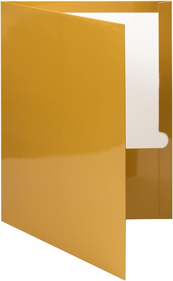 JAM PAPER Laminated Two Pocket Glossy School Folders - Letter Size - High Gloss Gold - Bulk 25/Pack
