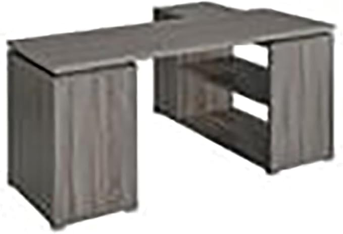 Pemberly Row L Shape Corner Storage Desk in Weathered Gray, Letter/Legal File, 5 Bookshelves