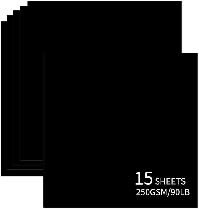 15 Sheets Black Cardstock 12"x12",250gsm/90lb Heavyweight Cardstock Paper, Thick and Smooth Card Stock Perfect for Card Making, Scrapbooking and Crafts