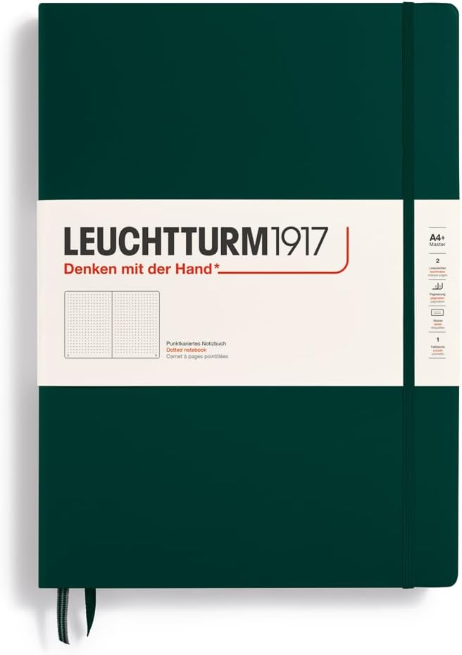 LEUCHTTURM1917 - Notebook Hardcover Master Classic A4+ - 235 Numbered Pages for Writing and Journaling (Forest Green, Dotted)