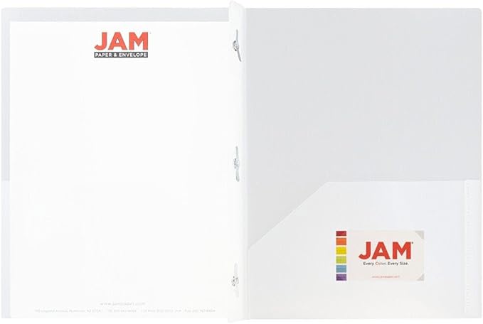 JAM PAPER Plastic Color Pop Folders - 2 Pocket Durable Folders with Metal Prongs Fastener Clasps - Clear - 3/Pack