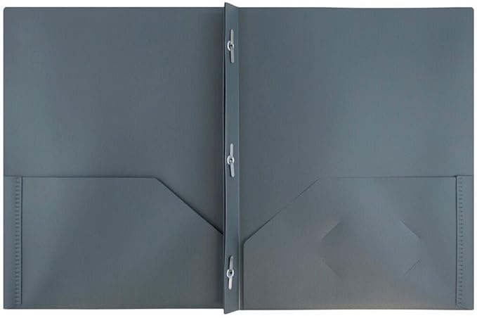 JAM PAPER Plastic Color Pop Folders - 2 Pocket Durable Folders with Metal Prongs Fastener Clasps - Grey - 3/Pack