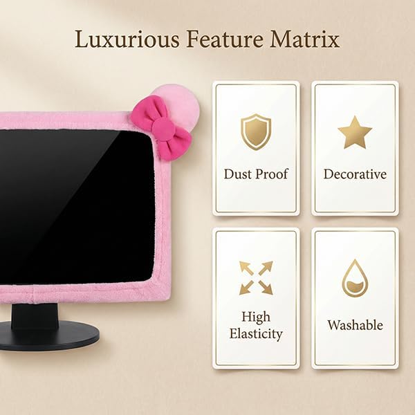 Monfurise 1 Pcs Cute Cat Ear Computer Monitor Cover, Kawaii Pink Dustproof Screen Protector for 20-29 Inch Display, Soft Elastic Fabric Monitor Dust Cover for Girl Gamers, Home Office Desk Decor