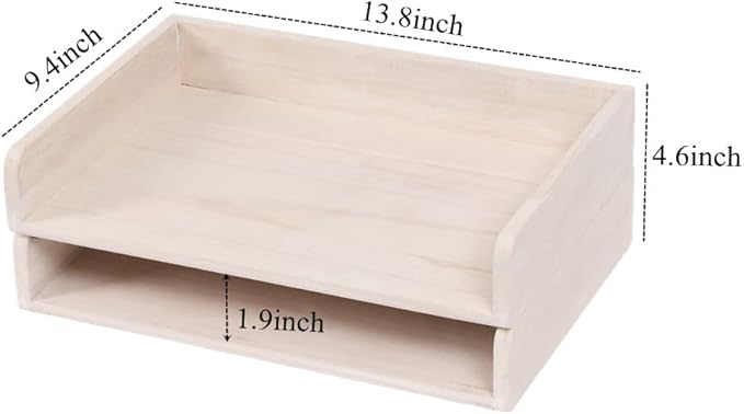 DDYURI Stackable Letter Tray 2 Pack - Wood Desk File Trays Letter/A4 Paper Organizer Shelf - Wooden Document Shelf Desktop Folder Rack Organization for Office Storage White(2CTP-WH)