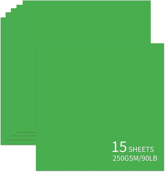 15 Sheets Green Cardstock 12"x12",250gsm/90lb Heavyweight Cardstock Paper,Thick and Smooth Card Stock Perfect for Card Making, Scrapbooking and Crafts