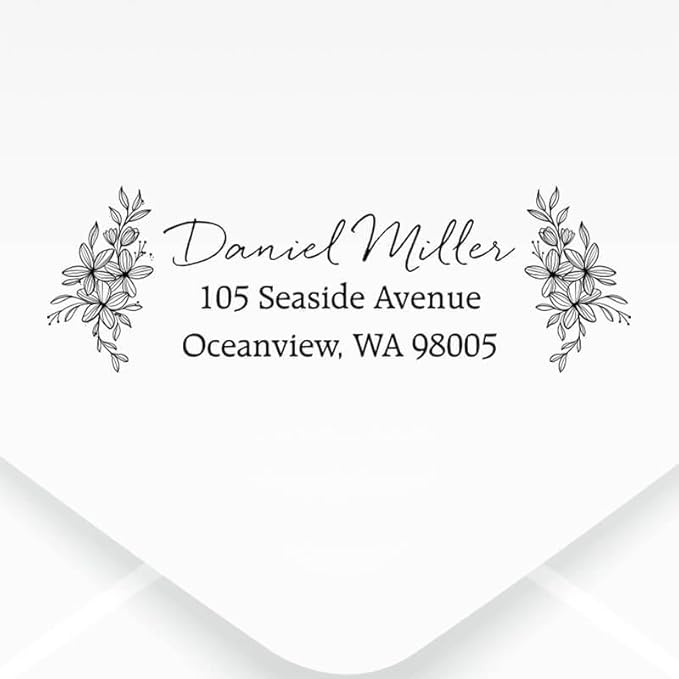 Custom Floral Address Stamp | Choose from 12 Designs | Multiple Ink Color Options | Envelope Return Address Stamp for Couple or Family (Design 9, Extra Large)