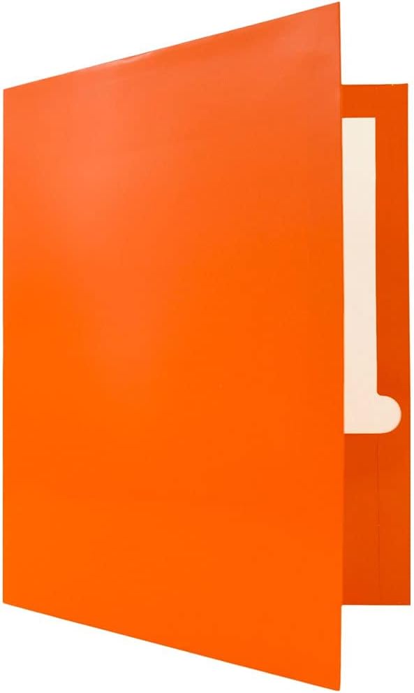 JAM PAPER Laminated Two Pocket Glossy School Folders - Letter Size - High Gloss Orange - Bulk 25/Pack