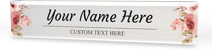 Signs ByLITA Floral Pattern Customized Nameplate | Rustic Rose Personalized Full Color Acrylic Desk Sign