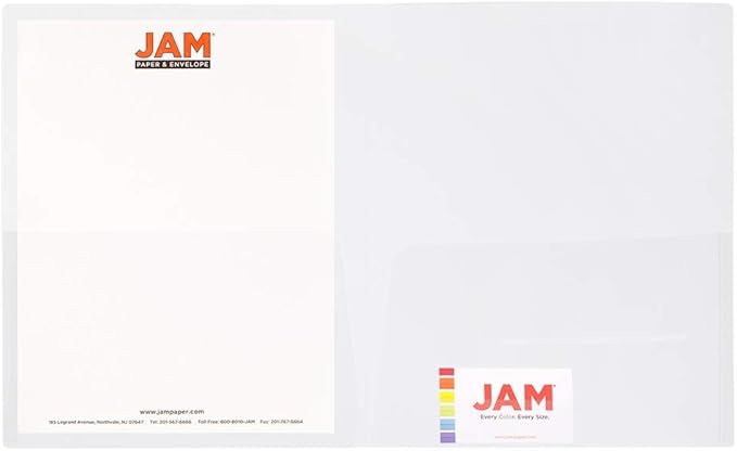 JAM PAPER Plastic Light Weight Flexible Two Pocket Presentation Folders - Clear - 6/Pack