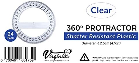 Pack of 24, 360-degree Protractor, 12.5cm (4.92") Diameter, Crystal Clear