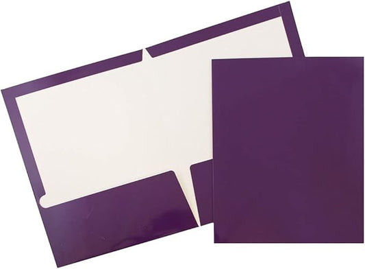 JAM PAPER Laminated Two Pocket Glossy School Folders - Letter Size - High Gloss Purple - 6/Pack