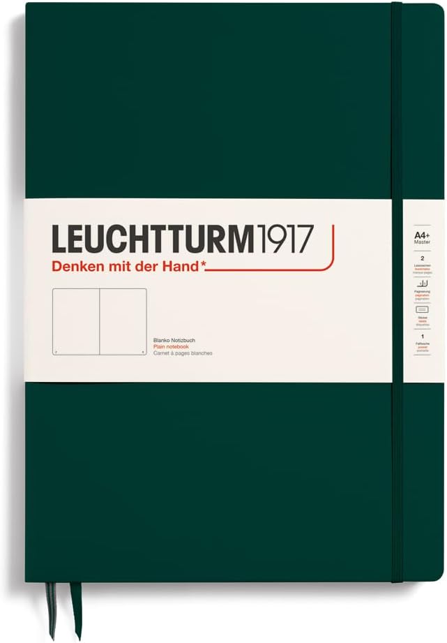 LEUCHTTURM1917 - Notebook Hardcover Master Slim A4+ - 123 Numbered Pages for Writing and Journaling (Forest Green, Plain)