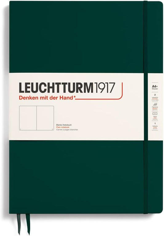 LEUCHTTURM1917 - Notebook Hardcover Master Slim A4+ - 123 Numbered Pages for Writing and Journaling (Forest Green, Plain)
