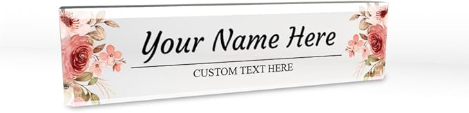 Signs ByLITA Floral Pattern Customized Nameplate | Rustic Rose Personalized Full Color Acrylic Desk Sign