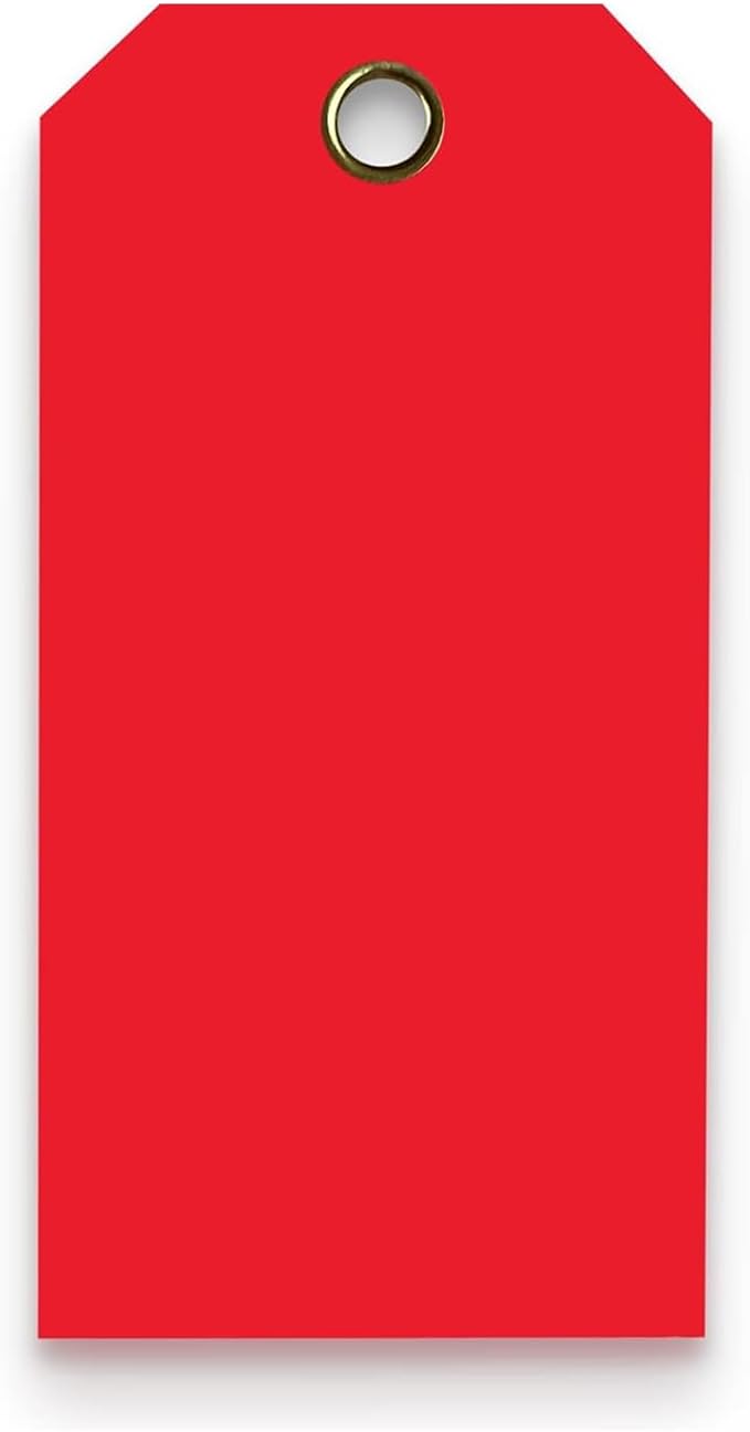 Tags 4 Less 15 Mil Waterproof Plastic Tags, Pack of 100 – 2” x 4” Heavy Duty Plastic Tags for Labeling, Outdoor Tagging, Equipment Labeling, Luggage, Valves & More (Red)