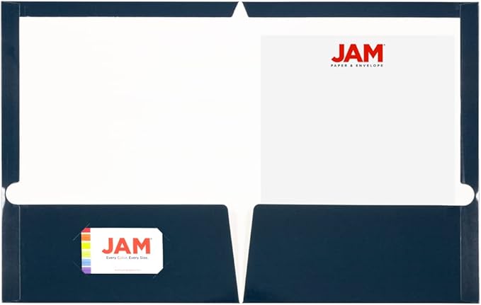 JAM PAPER Laminated Two Pocket Glossy School Folders - Letter Size - High Gloss Navy Blue - Bulk 25/Pack