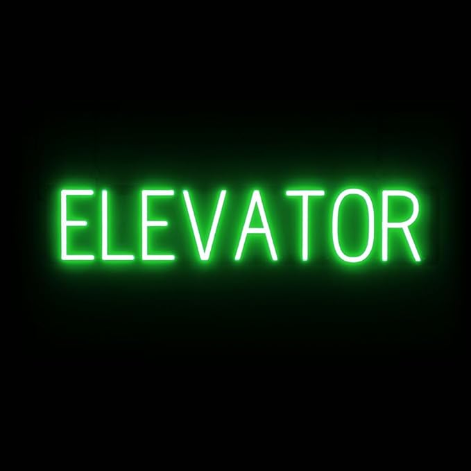 SpellBrite ELEVATOR Sign | Directional Sign with Neon Look, Green LED Light Source | 31.1" x 6.3"