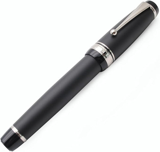 xixixiaozhu Metal Big Fountain Pen Set Medium Nib 0.7mm, Includes Ink Refill Converter, 5 Ink Cartridges & Gift Box (Medium Nib 0.7mm, Matte Black with Silvery Clip)