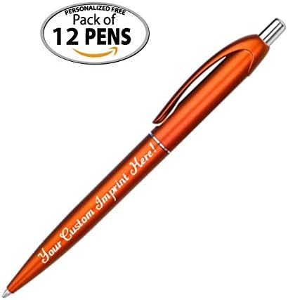 Personalized Ballpoint Pens - Retro -Retractable Click action - Custom - Black writing - Printed Name pens - Imprinted with Your Logo or Message - Personalization - 12 Pens/Box (Orange)
