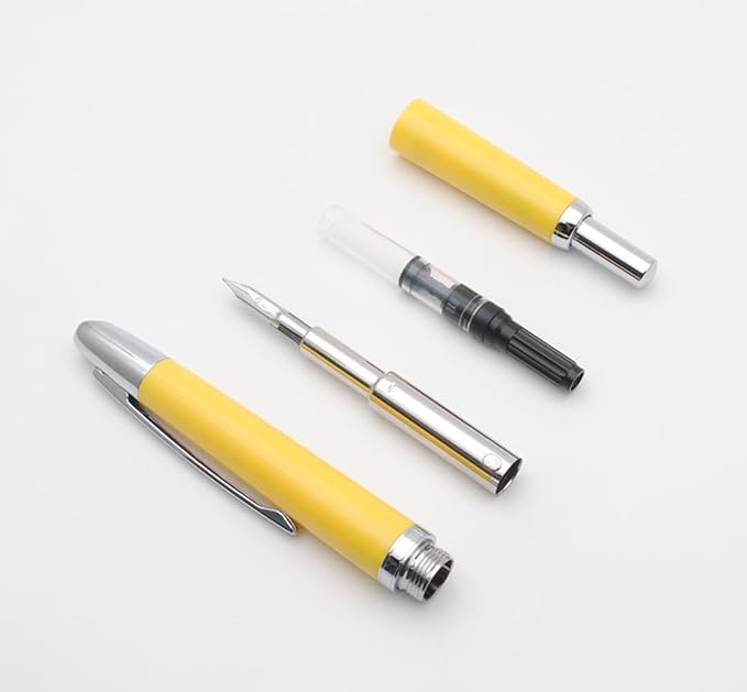JINHAO 20 Press Fountain Pen, Retractable Capless Resin Pen with Ink Converter (EF Nib 0.4mm, Lemon Yellow)