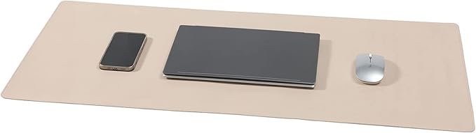 Wolaile Desk Blotter Pad,36x17 inch PU Leather Computer Mouse Mat,Non-Slip Waterproof Writing Desktop Protector for Office Home,Large,Beige White