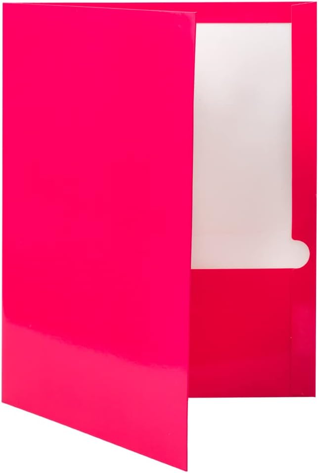 JAM PAPER Laminated Two Pocket Glossy School Folders - Letter Size - High Gloss Fuchsia Hot Pink - Bulk 25/Pack