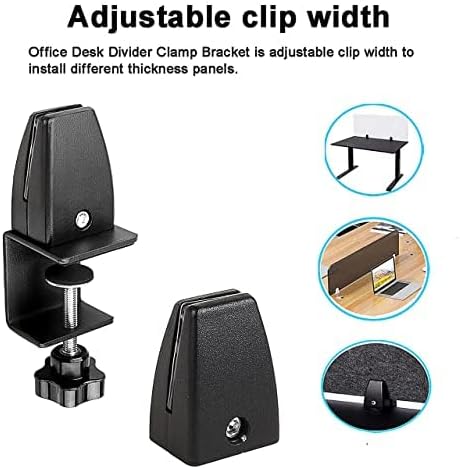 Jhanw Desk Divider Clamp For 1/8" To 0.51" Panel, Adjustable Desk Partition Clamp For 0.32" To 2.04" Desktop, Standing Desk Accessories For Desk Privacy Folders, Black Sneeze Guard Holder 1-pack