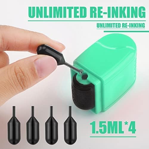 Nezyo 2 Pack Identity Protection Roller Stamp Identity Theft, Confidential, Privacy Roller Stamp Information Blocker and 4 Pack Refill Ink for ID Account Data Address Security(Mint)