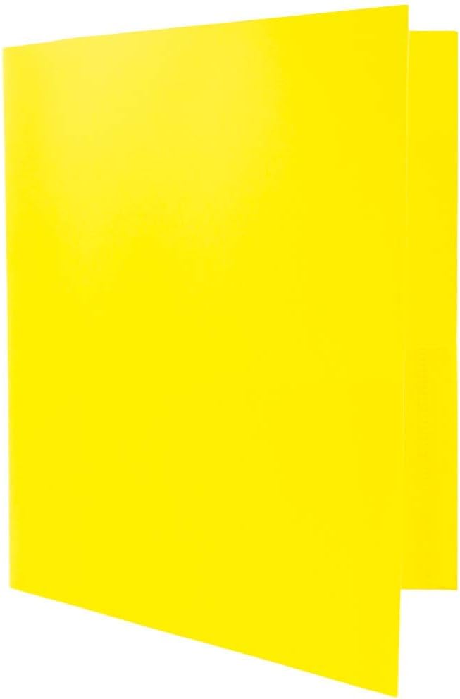 JAM PAPER Plastic Color POP Folders - 2 Pocket Durable Folders with Metal Prongs Fastener Clasps - Yellow - 6/Pack