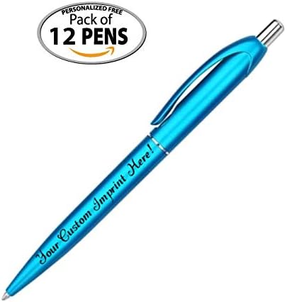 Express Pencils Personalized Ballpoint Pens - Retro -Retractable Click action - Custom - Black writing - Printed Name pens - Imprinted w/Your Logo/Message - Personalization - 12 Pens/Box (Light Blue)