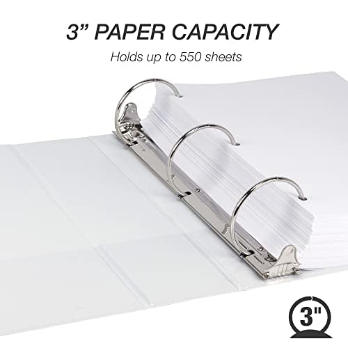 Samsill 3 Inch 3 Ring Binders, Made in USA, Economy Round Ring, Clear View Cover, 550 Sheet Capacity - for School, Home, Office - White, 12 Pack