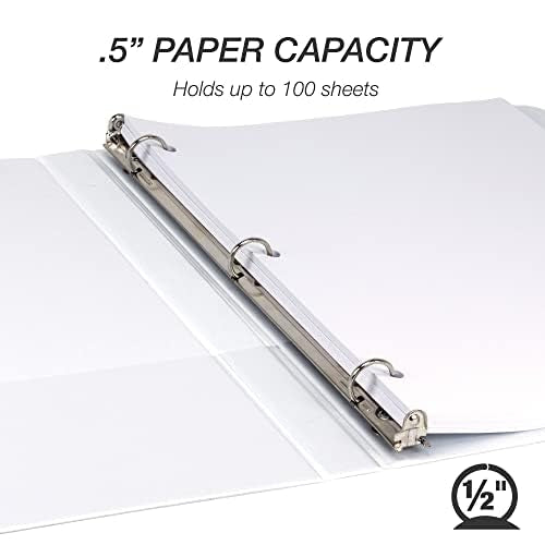 Samsill 0.5 Inch 3 Ring Binder, Made in USA, Economy Round Ring, Clear View Cover, 100 Sheet Capacity - for School, Home, Office - White, 6 Pack