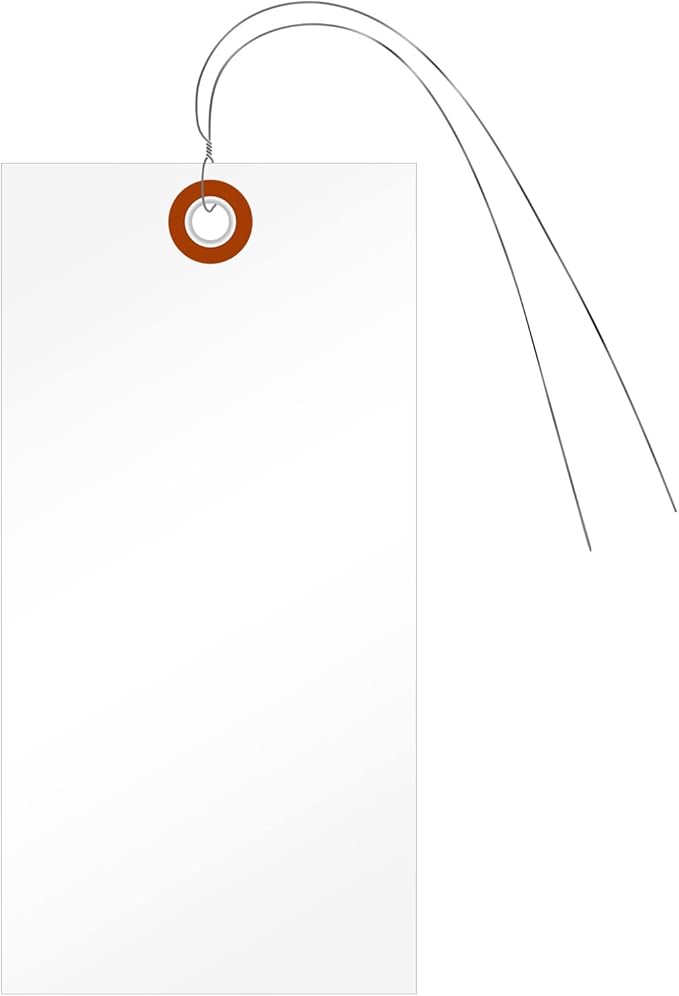 SmartSign (Pack of 100) Blank White Shipping Tags with Wires, 6.25 x 3.125 inch (Size-8), Metal Eyelet, 7.5 mil HDPE Plastic, Writable
