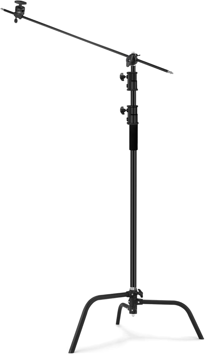 Soonpho 2 Pack 100% Heavy-Duty Steel C-Stand, Pro Photography Light Stand with 3.5'/108cm Extension Arm, Grip Head, Turtle Base for Studio Monolight, Softbox, Reflector, Max Height 10'/305cm – Black