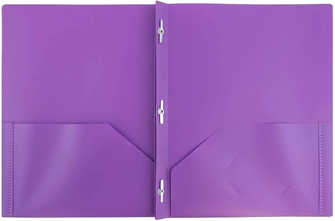 JAM PAPER Plastic Color POP Folders - 2 Pocket Durable Folders with Metal Prongs Fastener Clasps - Purple - 6/Pack