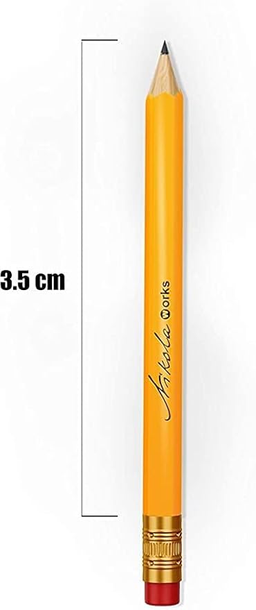Nikola Works Mini Golf Pencils With Erasers - 96 Count - Classic Pre-Sharpened #2 HB American Pew Pencils Standard Hex Shaped Bulk Pack