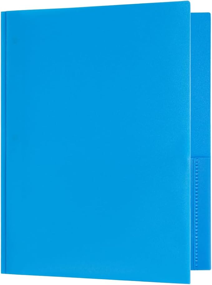 JAM PAPER Plastic Color POP Folders - 2 Pocket Durable Folders with Metal Prongs Fastener Clasps - Blue - 6/Pack