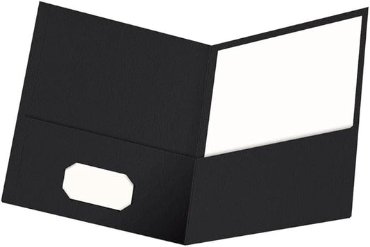 Oxford Twin-Pocket Folders, Textured Paper, Letter Size, Black, Holds 100 Sheets, Box of 25 (57506EE), 8-1/2 x 11