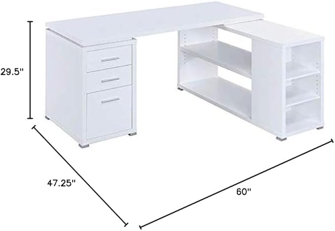 Pemberly Row L Shape Corner Storage Desk in White, Letter/Legal File, 5 Bookshelves