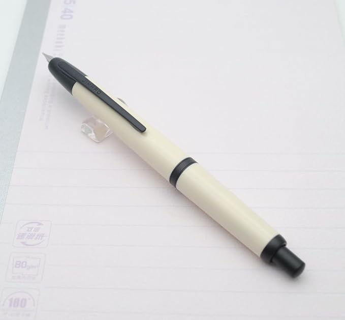 JINHAO 20 Press Fountain Pen, Retractable Capless Resin Pen with Ink Converter (F Nib 0.5mm, Ivory White - Black Clip)